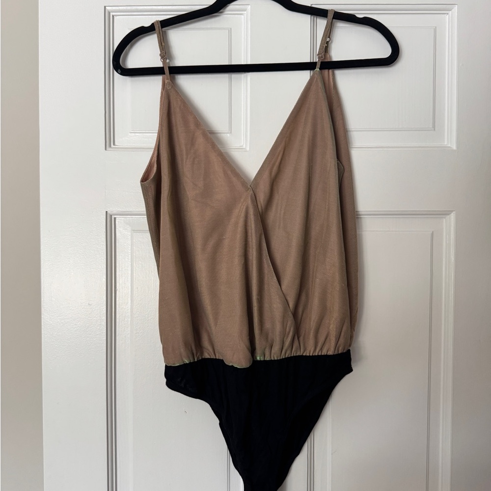 Shimmery Tan and Black Bodysuit